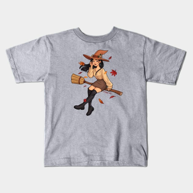 Autumn Witch Kids T-Shirt by Kippy Art